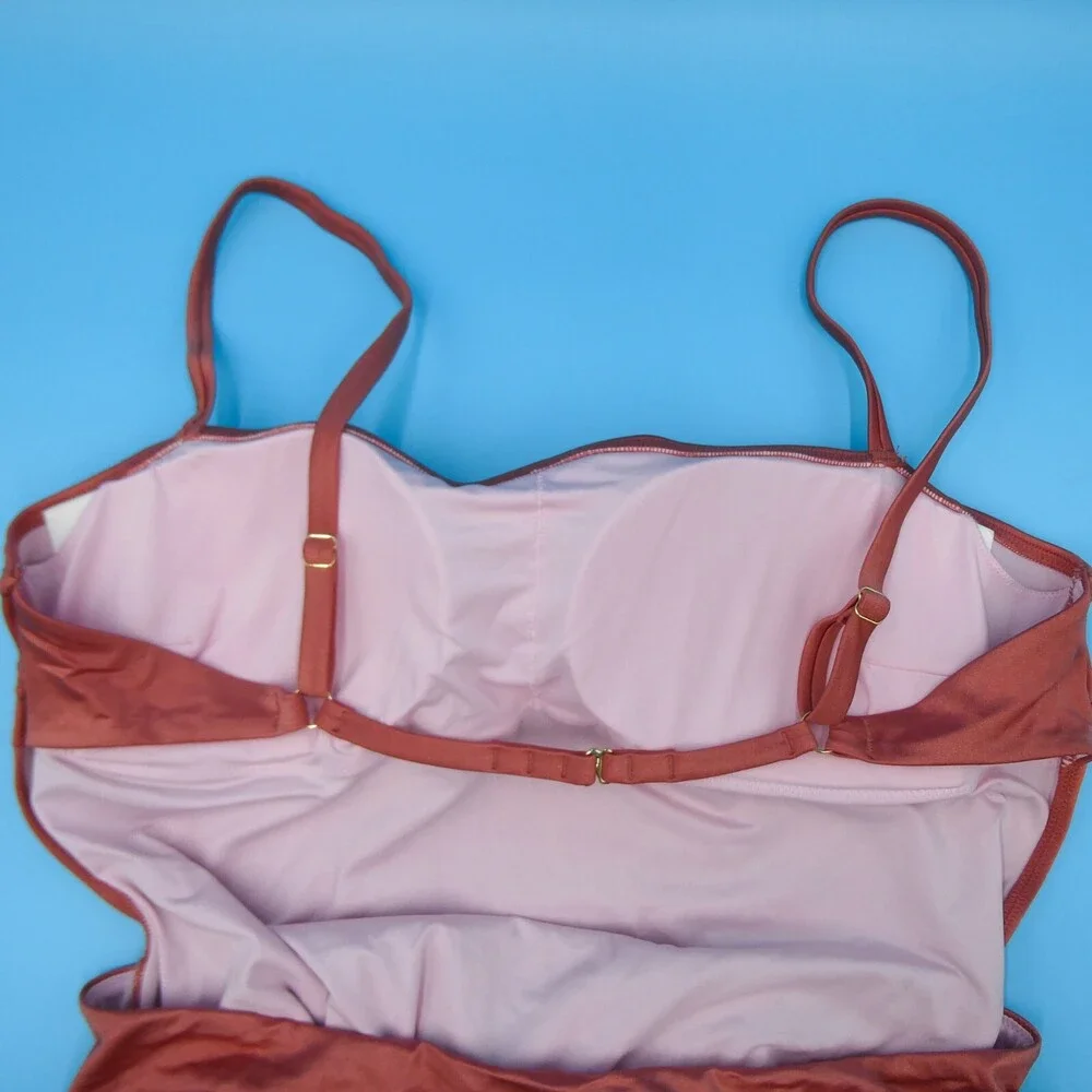 Victorias Secret XXL Rose Gold Covered Padded One Piece Tie Swimsuit Beach Women